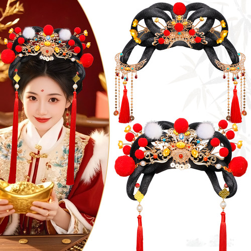 古风少女假发cos财神发饰发髻