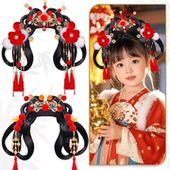 古风汉服头饰女童一体式 全套发髻新年喜庆头饰演出假发发包组合