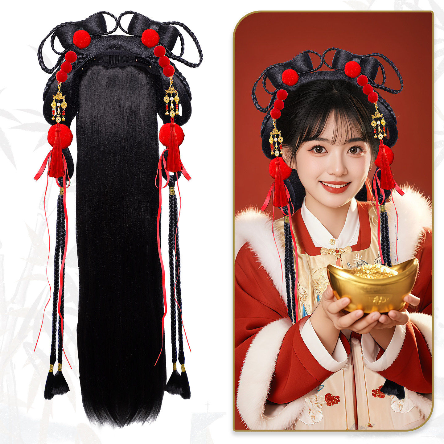 古风汉服假发饰品组合长发披发少女甜美花朵头饰流苏配饰百搭发包,美发护发/假发,演出假发,淘宝优惠券,粉丝福利购,淘宝优惠卷