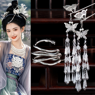 古风苗疆少女蛇形头饰异域风汉服发饰旅拍写真仿苗银发簪发夹插梳