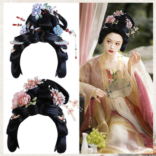 古装汉服头饰假发饰品组合宫廷风唐朝富贵妃子假发头套一体式发髻