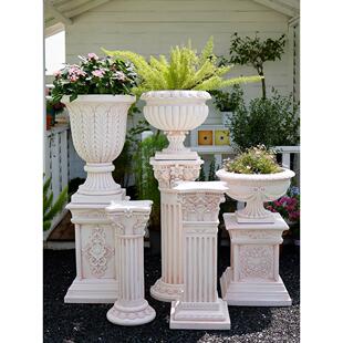 欧式罗马柱花盆底座创意花园阳台装饰石膏户外摆件庭院布置花架