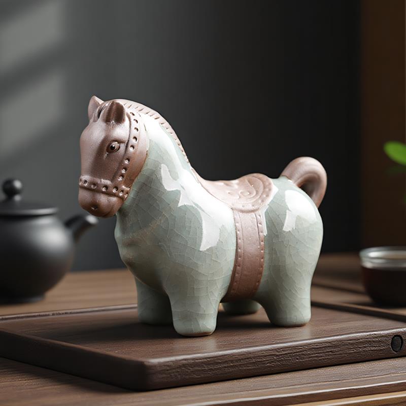 2025新款创意汝窑小唐马茶宠摆件马到功成精品可养摆件生肖龙陶瓷