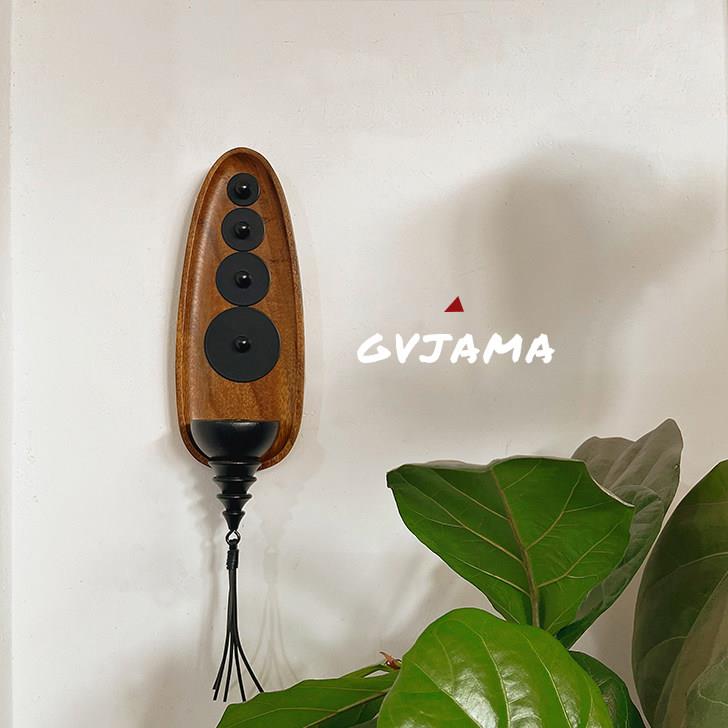 GVJAMA复古壁挂木质烛台中古实木小众挂件客厅墙面流苏装饰品