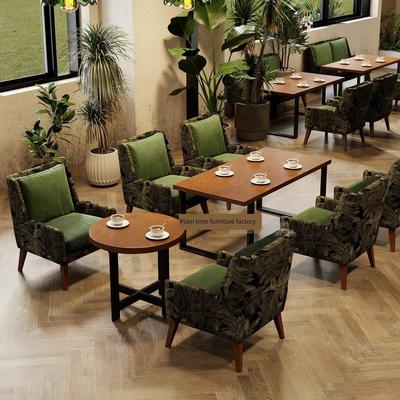 咖啡厅桌椅组合奶茶店甜品店休闲区洽谈接待实木沙发摊位沙发桌椅