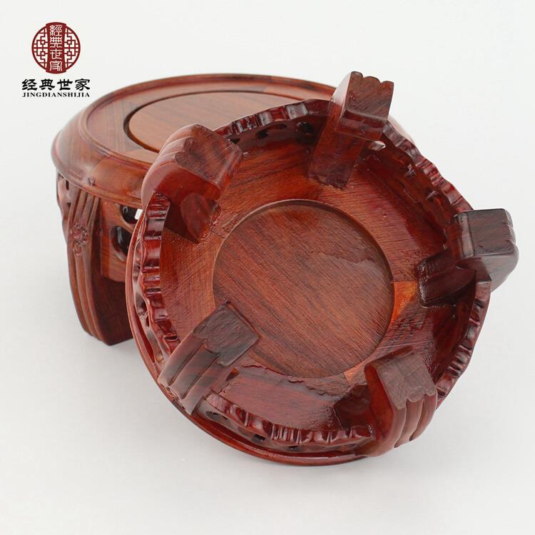 红木酸枝木圆形实木底座摆件佛像玉器实木托盆景花瓶圆头古玩底座