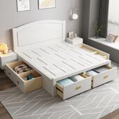 白色全实木收纳床省空间薄床头 床小户型1.35x1.9米单人儿童1.2m