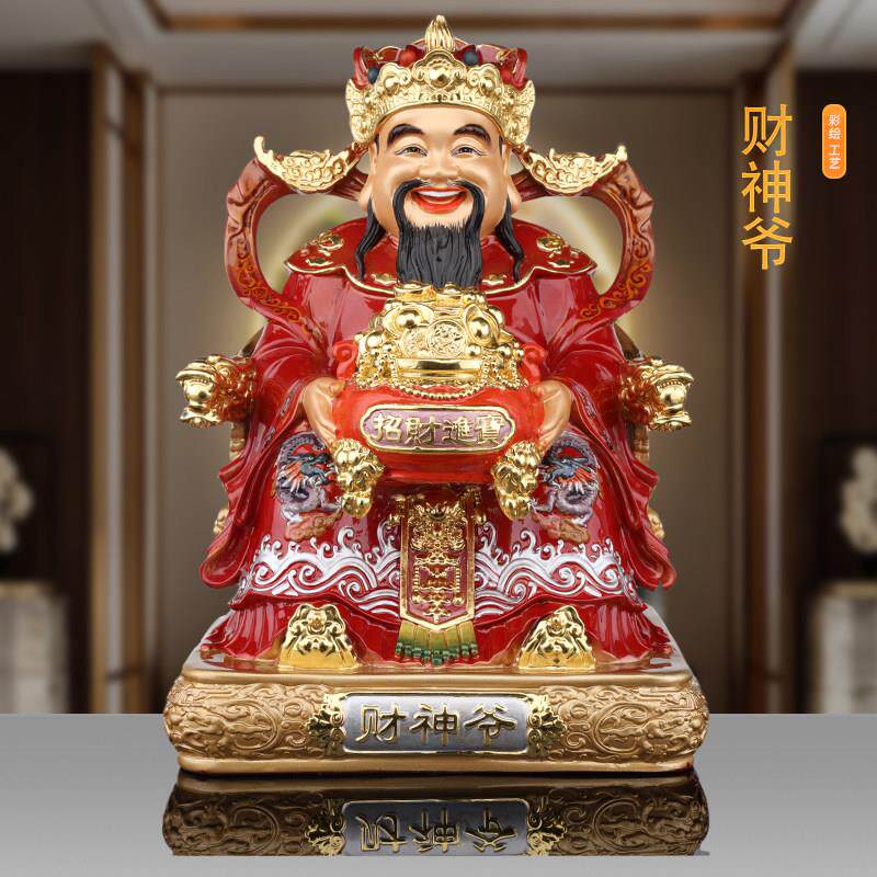 纯铜铜彩财神爷佛像家用供奉招财财神爷文财神神像开业供奉摆件