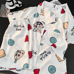 情侣睡衣女夏季冰丝绸薄款卡通可爱夏天男生家居服两件套可外穿