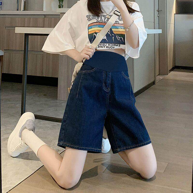 孕妇短裤夏季薄款外穿不勒肚子阔腿裤2025新款打底牛仔裤子女夏装