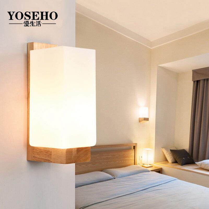 原木壁灯床头灯简约现代创意北欧家用卧室客厅装饰大瓦数室内灯具