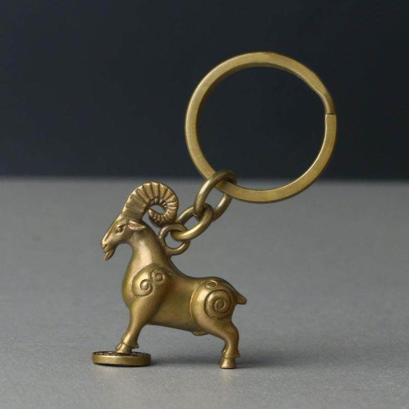 十二生肖羊属相纯铜小汽车钥匙扣挂件男女款吊坠挂饰手工编织礼物
