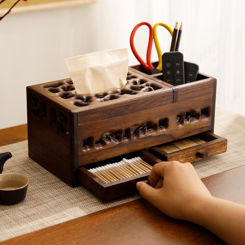 泰国柚木纸巾盒覆古中式家用客厅茶几遥控器收纳盒多功能创意纸盒