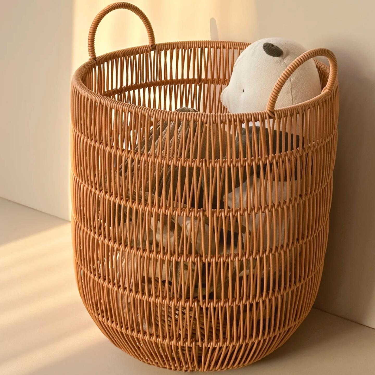 脏衣篮子防水浴室置物篮换洗衣物篮彷藤编织框篓子圆桶大号高级感