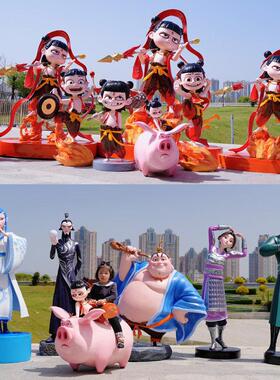 景区哪咤魔童闹海降世玻璃钢雕塑商场影院敖丙敖光太乙人物大摆件