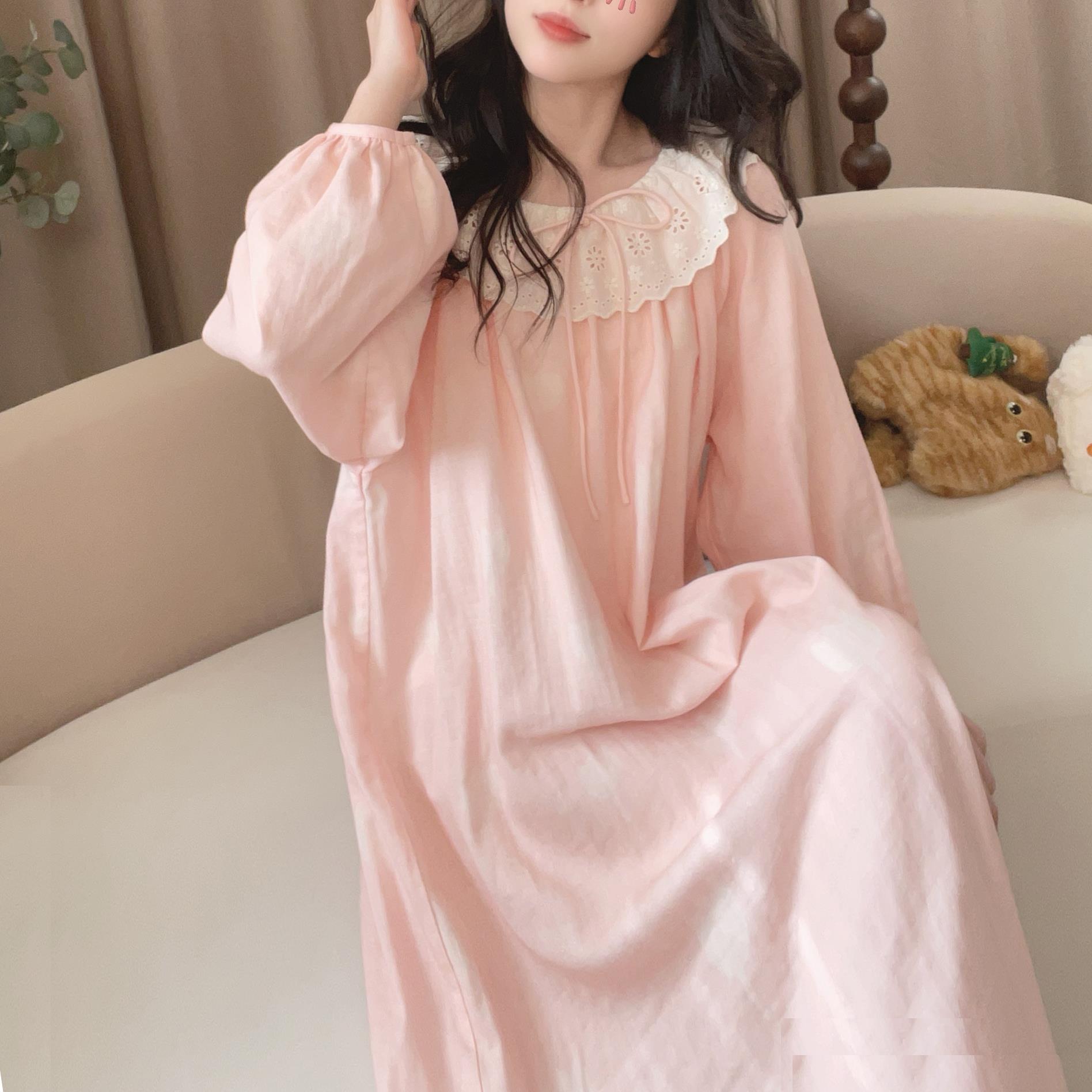 2025新款睡裙棉纱春秋夏甜美纯棉薄宽松韩版家居裙家居服睡衣长袖