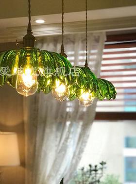 绿色覆古黄铜玻璃吊灯日系小清新卧室床头吧台橱窗民宿奶茶店ins