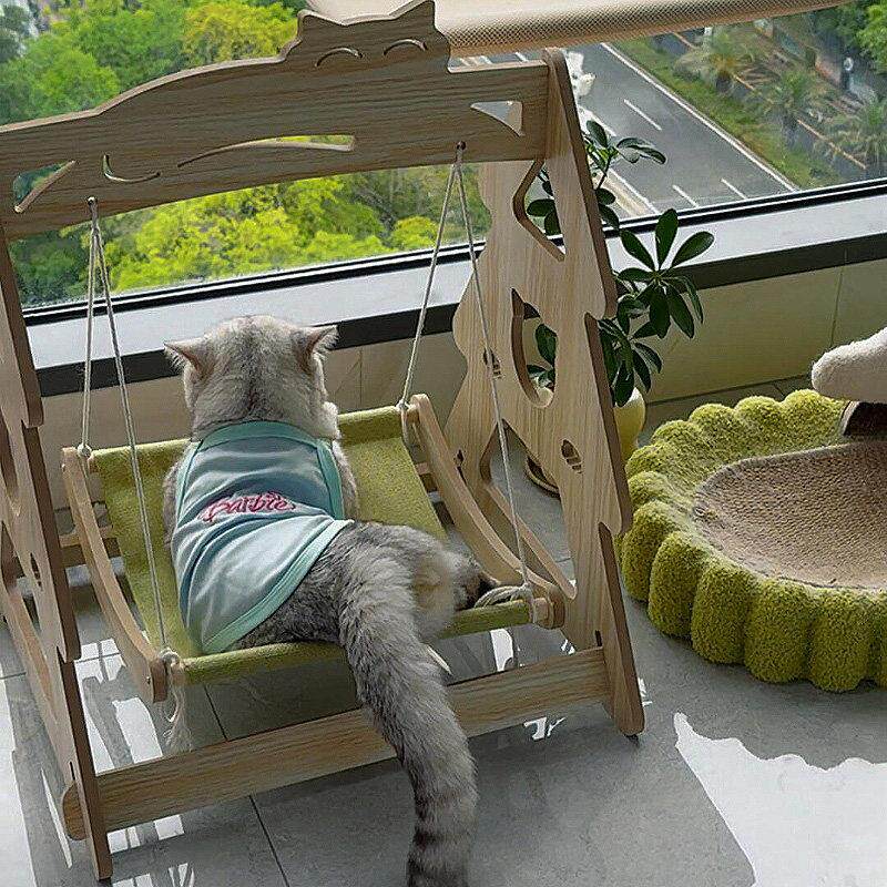 悬挂式木质猫吊床四季通用宠物用品猫床猫秋千摇床躺椅猫窝布偶