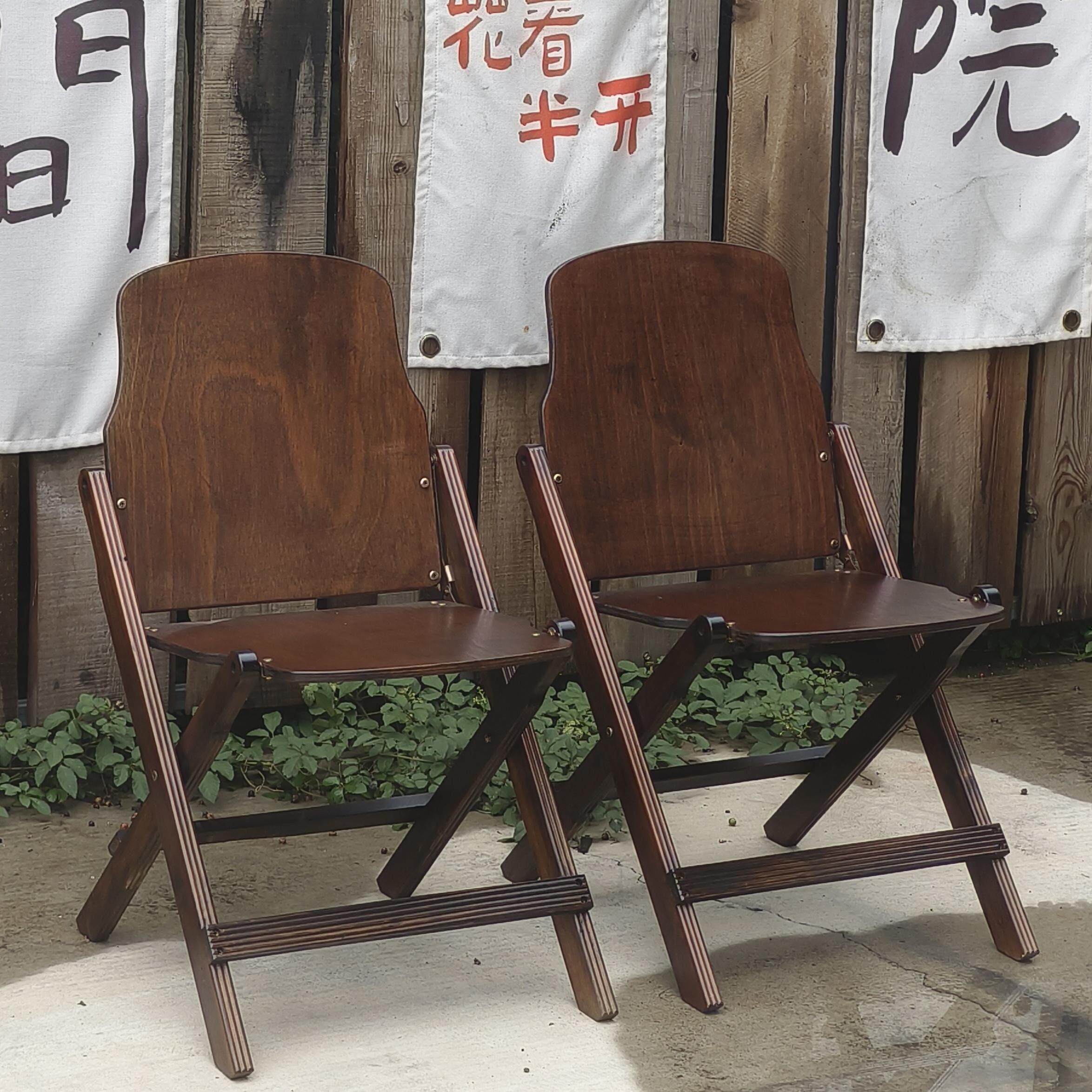 覆古实木折叠椅中古木质户外家用阳台民宿椅子拍照露营咖啡店餐椅