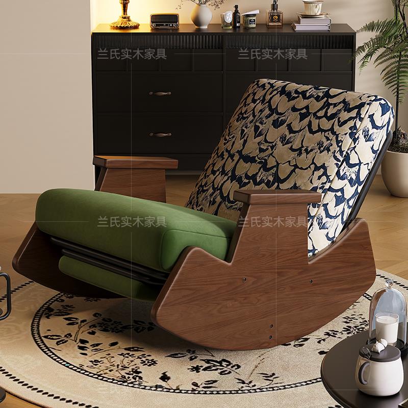 摇摇椅复古实木家用客厅阳台卧室可躺可睡懒人沙发单人中古休闲椅