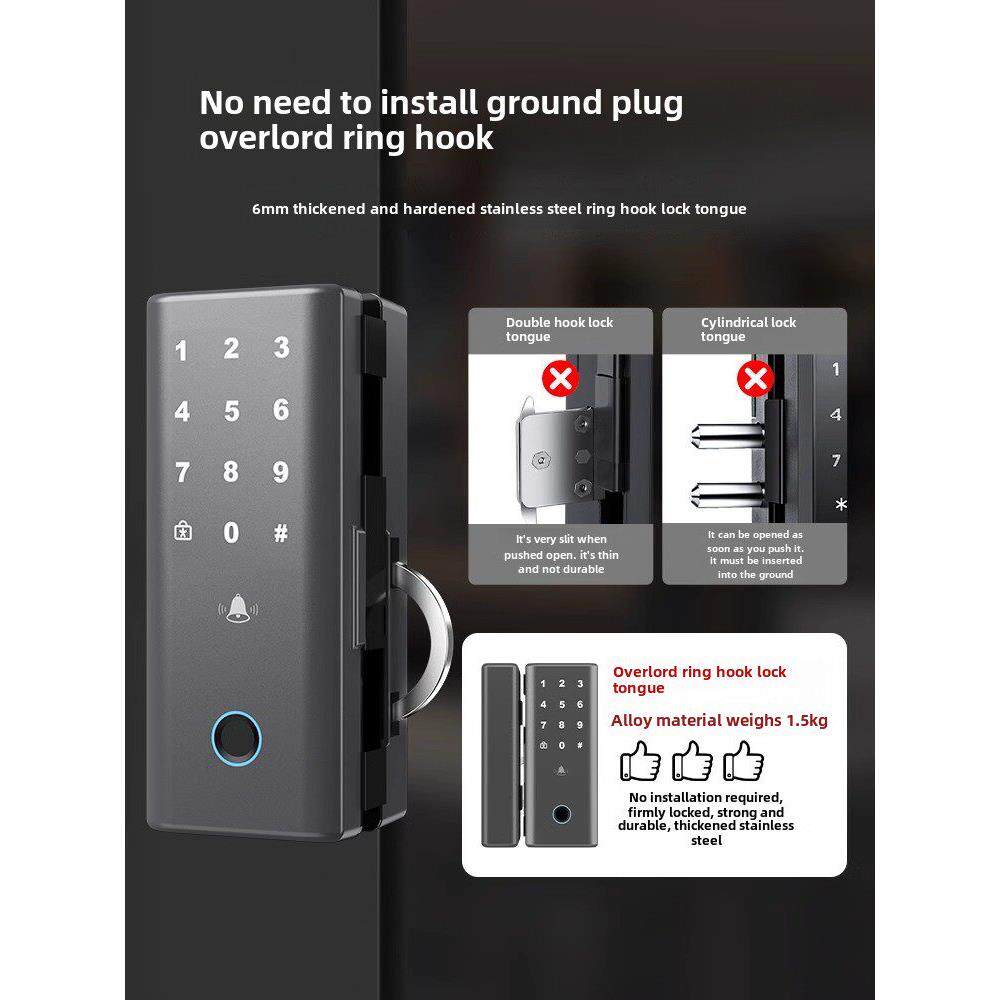 肯德基门智能锁有框玻璃门指纹锁免开孔办公室密码锁防水电子门锁