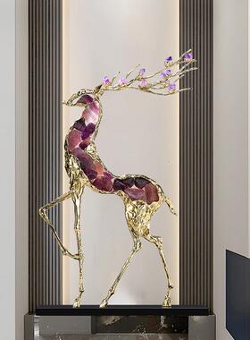 招财水晶鹿摆件轻奢高档客厅玄关电视柜装饰品样板间办公室工艺礼