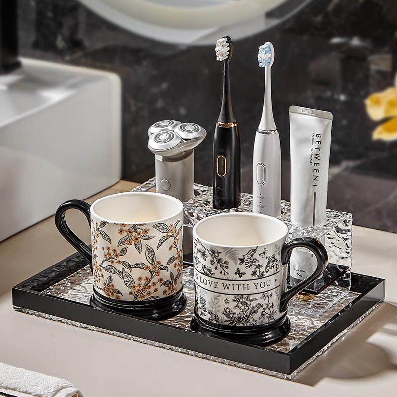 轻奢法式漱口杯陶瓷情侣刷牙杯家用洗漱台面牙缸牙刷杯置物架套装