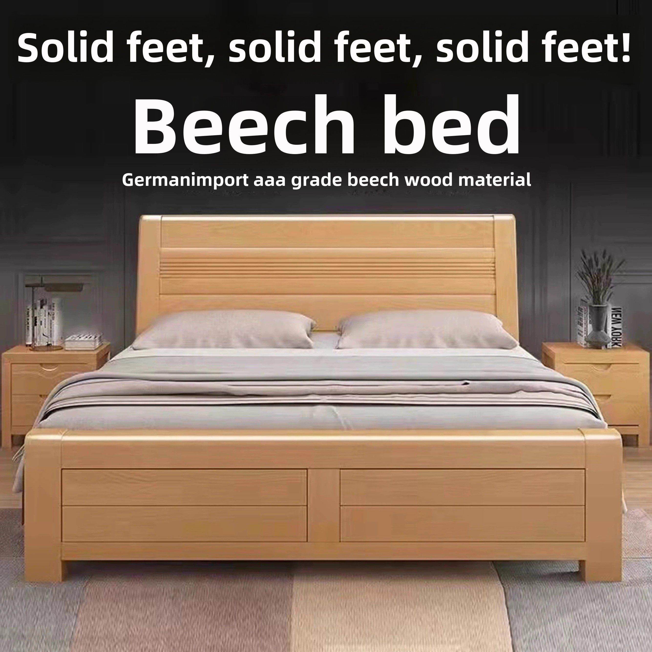 山毛榉实木床1.8米中国风简约主卧双人床1.5米工厂直销气压储存婚