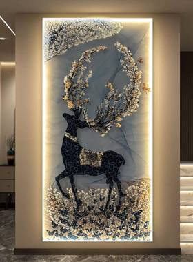 轻奢入户玄关装饰画led灯光画高档大气走廊过道挂画客厅竖版壁画