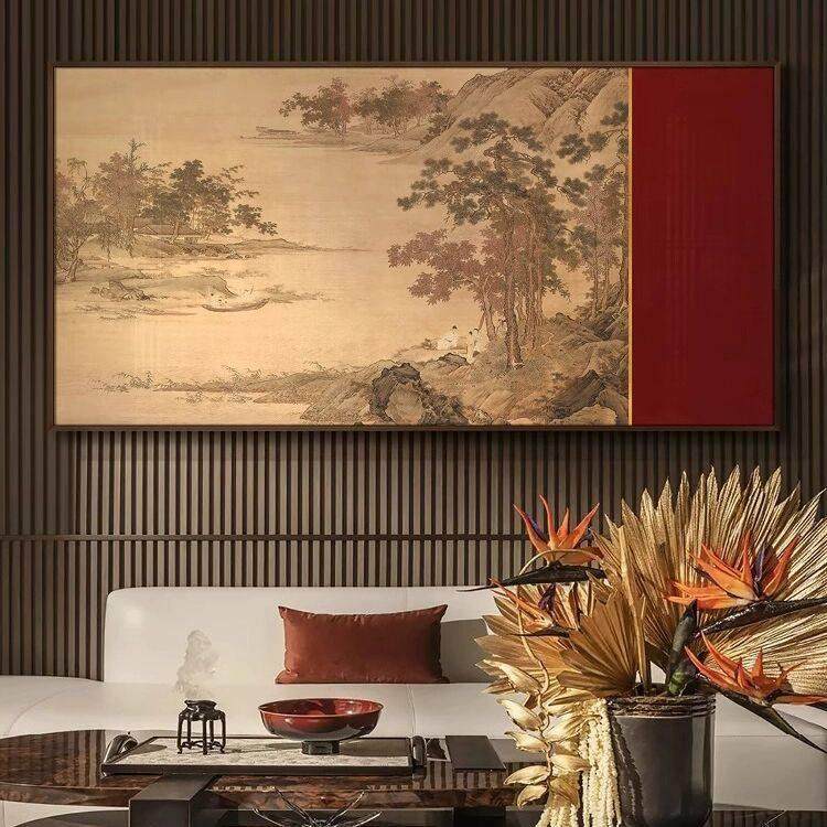 新中式客厅大气风景挂画酒店餐厅茶室书房背景墙大幅横版装饰壁画,家居饰品,现代装饰画,淘宝优惠券,粉丝福利购,淘宝优惠卷
