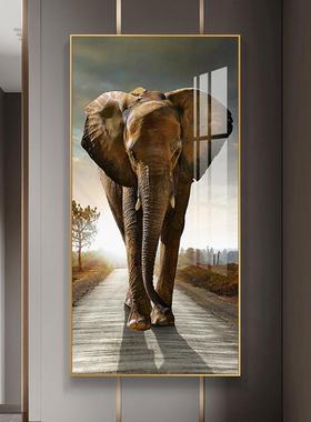 大气吉象玄关装饰画入户进门现代简约壁画竖版轻奢客厅晶瓷画挂画