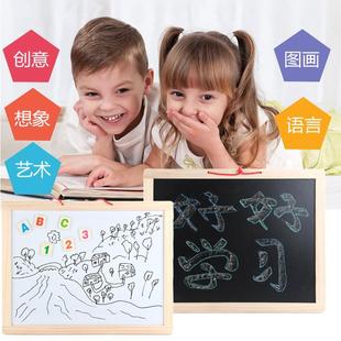 家用教学创意画板 实木儿童磁性写字板可擦白板粉笔字小黑板挂式