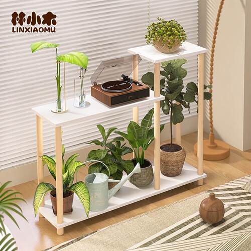 花架置物架阳台阶梯式多肉花盆架落地多层实木架可移动植物摆放架