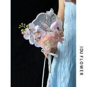 中式 新娘手捧花结婚团扇订婚礼创意花球彷真花扇子婚纱照摄影道具