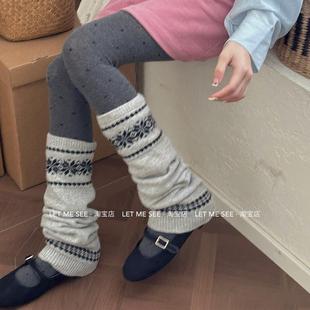 秋冬韩系雪花北欧针织ins保暖腿套堆堆袜套 SEE LET