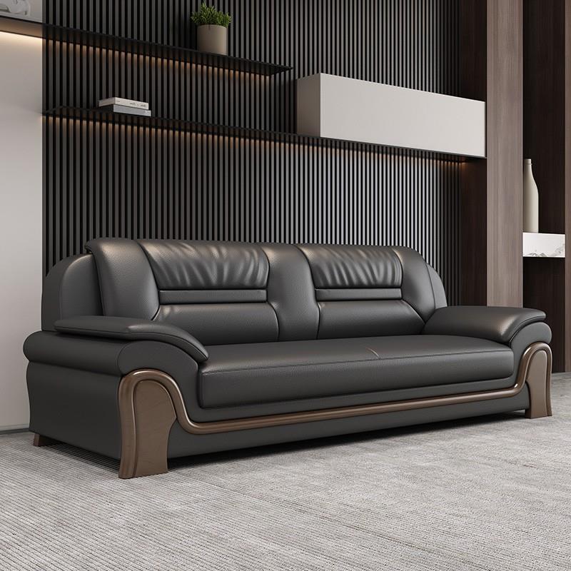 办公沙发三人位商务会客接待洽谈现代中式休息区真皮沙发茶几组合