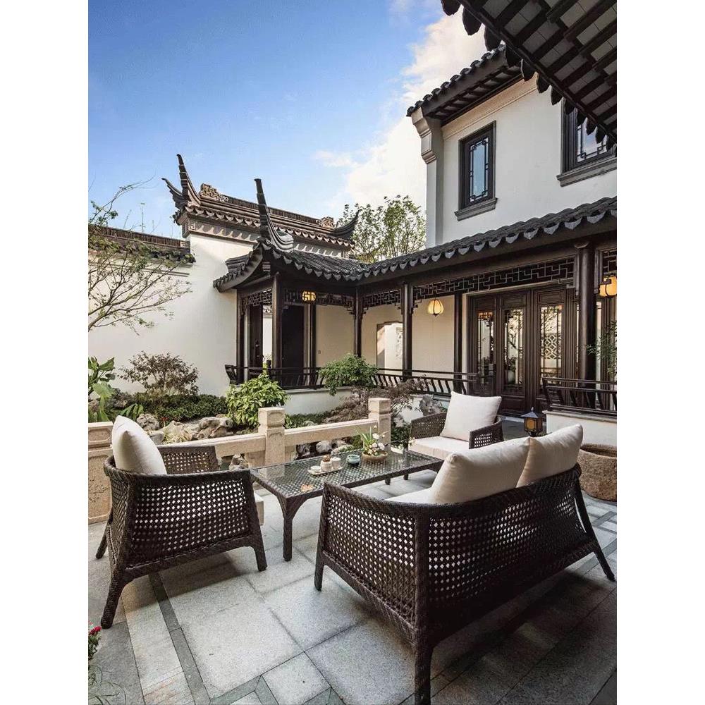 新中式藤编沙发户外藤椅别墅露天花园商业街庭院仿藤沙发组合家具