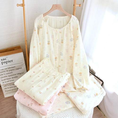 纯棉纱布月子服春秋款产后哺乳怀孕期大尺码孕妇睡衣夏季薄女家居