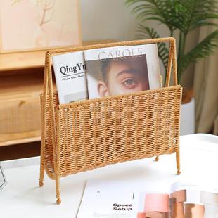 仿藤编织餐厅书报架落地储物架子家用杂志收纳架报纸报刊置物架