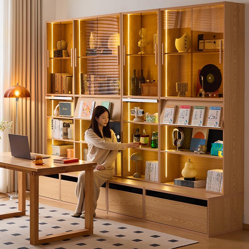 懒生活实木组合柜卡座书柜一体日式储物展柜去客厅化落地满墙书柜