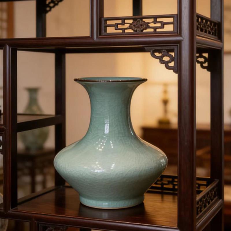 仿古官窑冰裂釉开片瓷器景德镇陶瓷花瓶新中式客厅插花博古架摆件