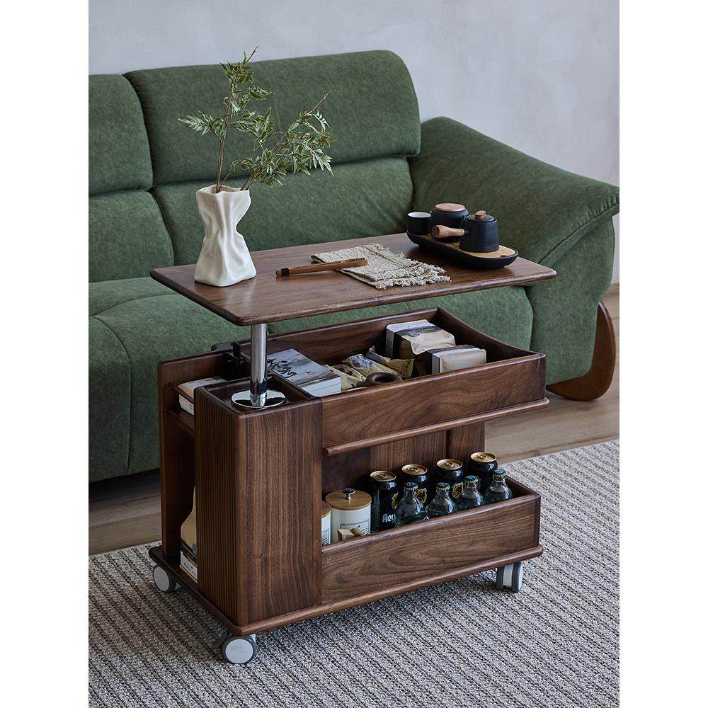 黑胡桃木沙发边几可移动升降小餐车全实木客厅茶几茶水柜置物架,住宅家具,移动边几/推车,淘宝优惠券,粉丝福利购,淘宝优惠卷