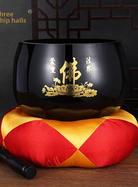 三旗堂佛字铜磬莲花铜钵修行钵佛音碗佛具法会法器铜庆引罄静心碗