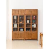 鸡翅木书柜全实木新中式 展示柜书房书架收纳柜中式 靠墙书橱储物柜