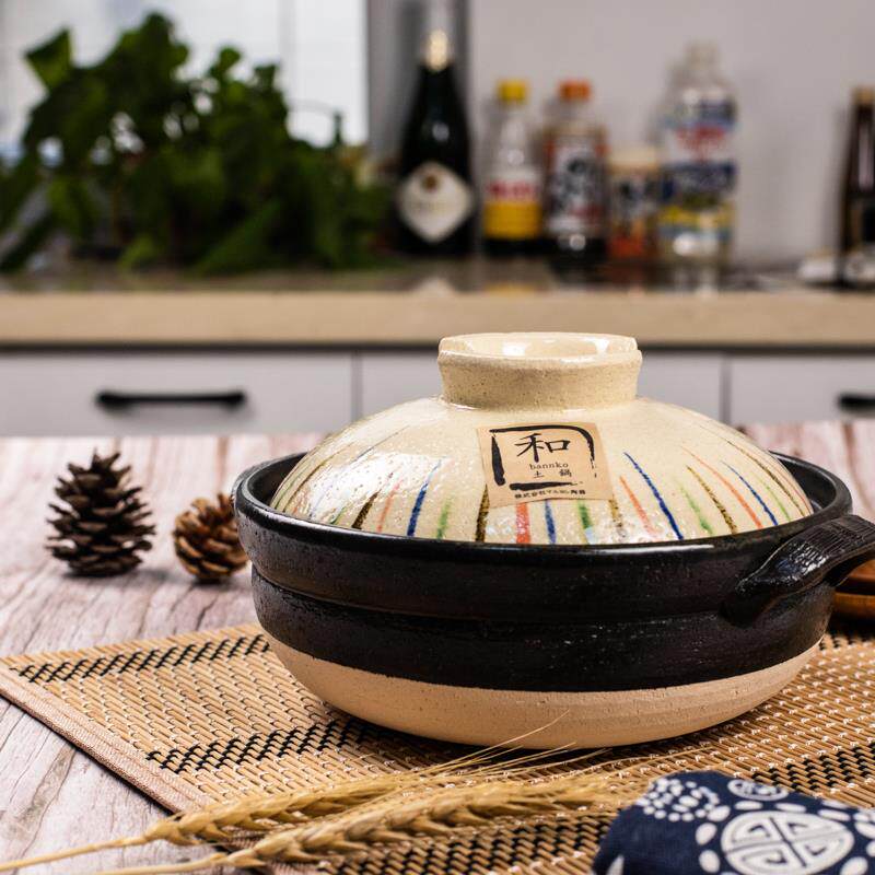 万古烧日本进口土锅黑十草陶土砂锅家用燃气日式煲仔饭锅熬粥炖锅