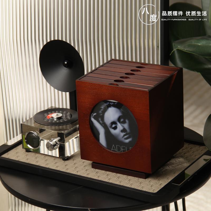 音乐主题道具黑胶唱片留声机样板房书房书桌书柜玄关飘窗装饰摆件