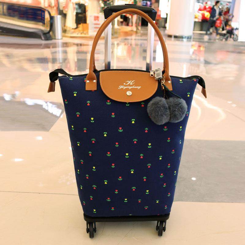 老人家用折叠便携式防水帆布买菜拉杆车小拎包手提旅行袋拉杆包女