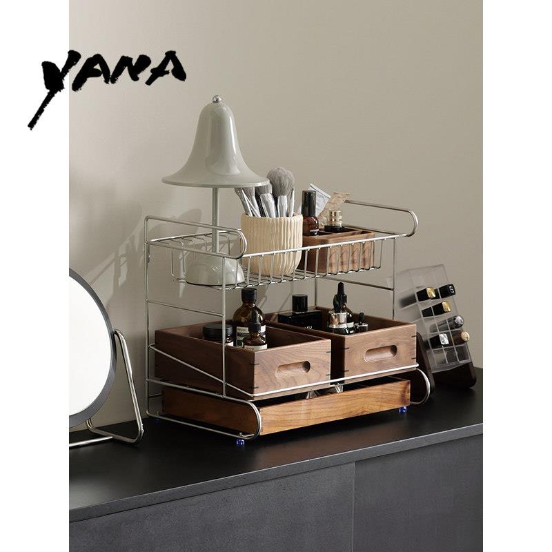 YANA亚纳桌面上小型化妆品收纳层架不锈钢三层多层护肤品整理置物