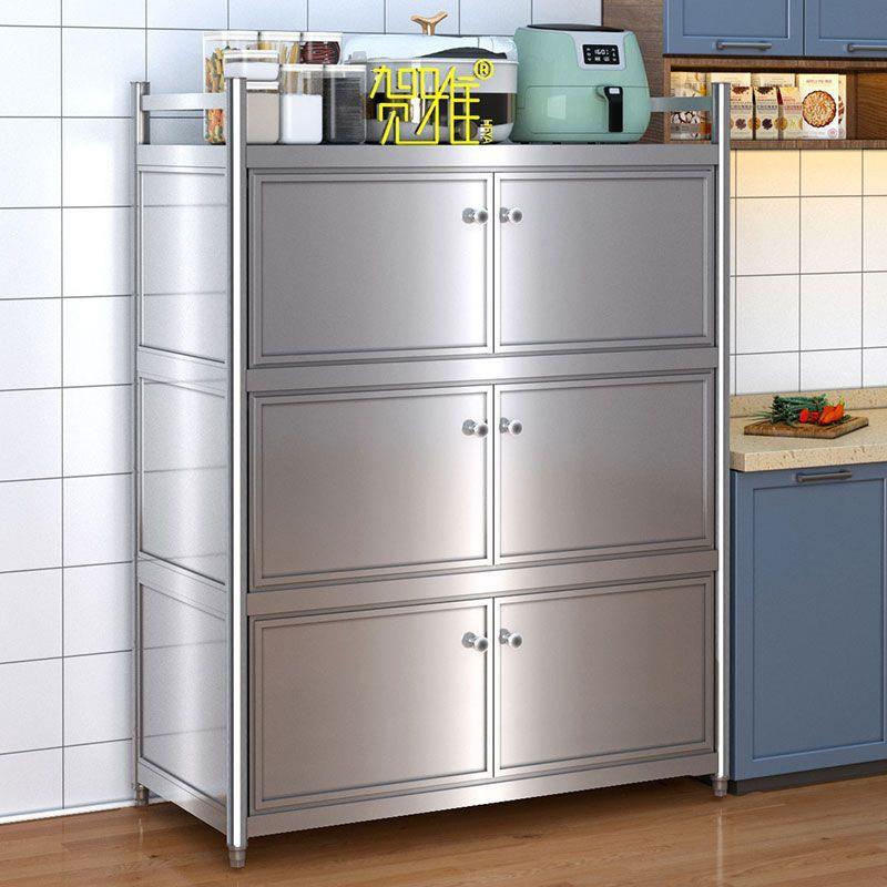 不锈钢厨房置物柜带门落地多层橱柜家用收纳碗柜餐边柜储物货架