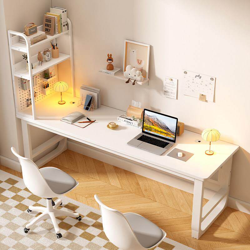 实木书桌书架一体桌子电脑桌洞洞板置物架组合学生儿童双人学习桌